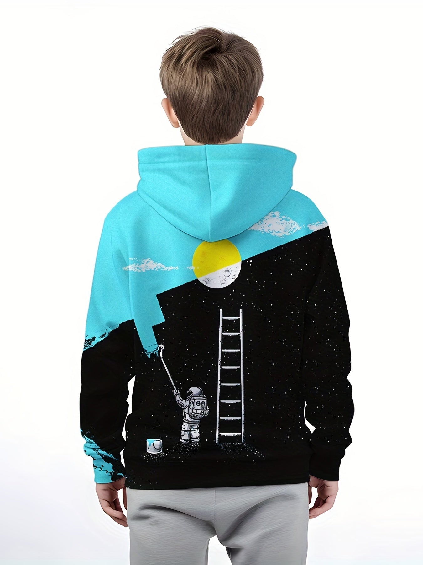 Boy's Astronaut Print Hoodie Kid's Hooded Sweatshirt