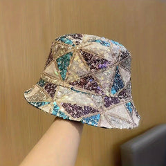 Sequin Y2K Bucket Hat Hip Hop Sparkly Sun Hat Plaid Block Fisherman Cap
