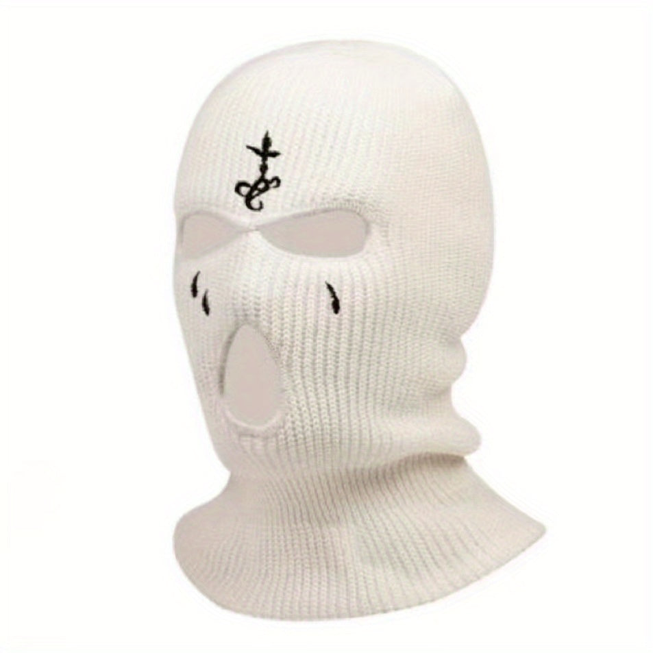 Embroidered Knitted Ski Mask Winter Balaclava 3 Hole Knitted Ski Neck Warmer