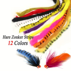 12 Colors Straight Cut Zonker Strips Hare Hair Fur Fly Tying Materials
