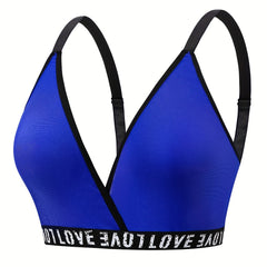 Plus Size Sexy Bra Women's Plus Letter Tape Deep V Neck Wireless Comfort