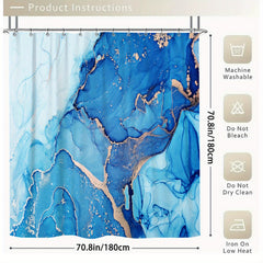 4pcs Waterproof Marble Shower Curtain Set with Non Slip Mat & Rug