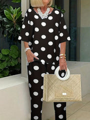 Women's Plus Polka Dot Tee & Pants 2pcs Set