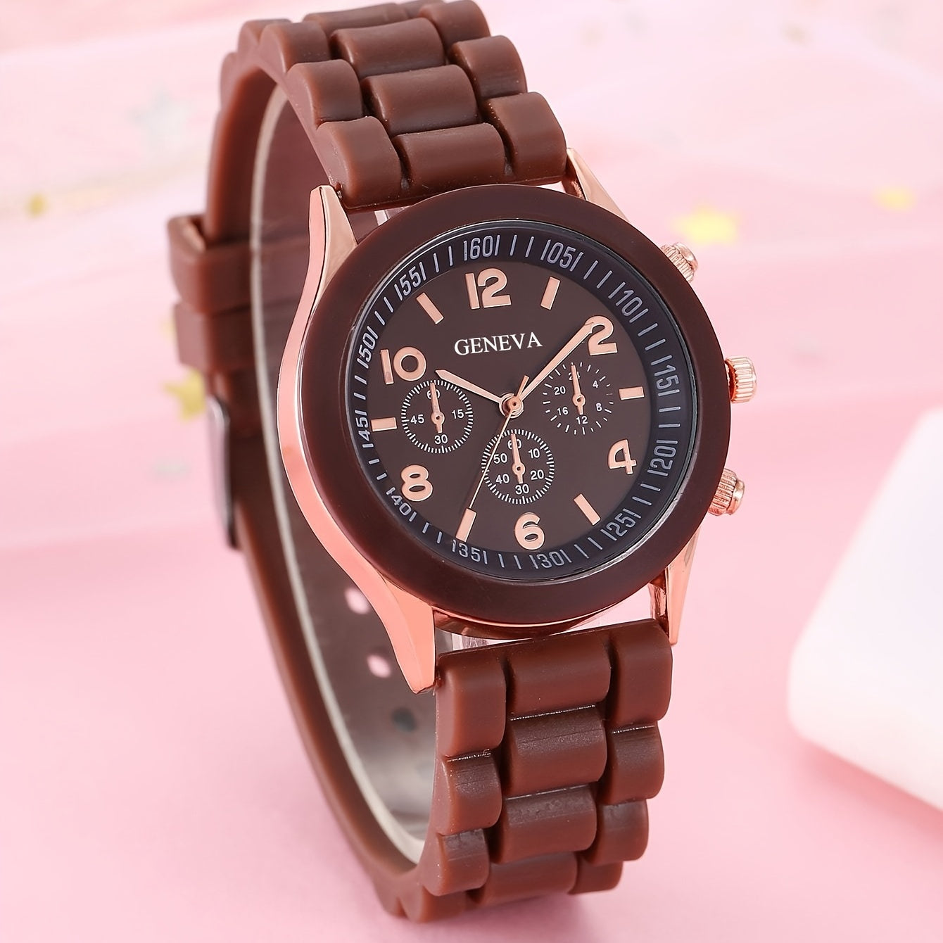 Silicone Quartz Watch & Rhinestone Heart Jewelry Set, Students Gift
