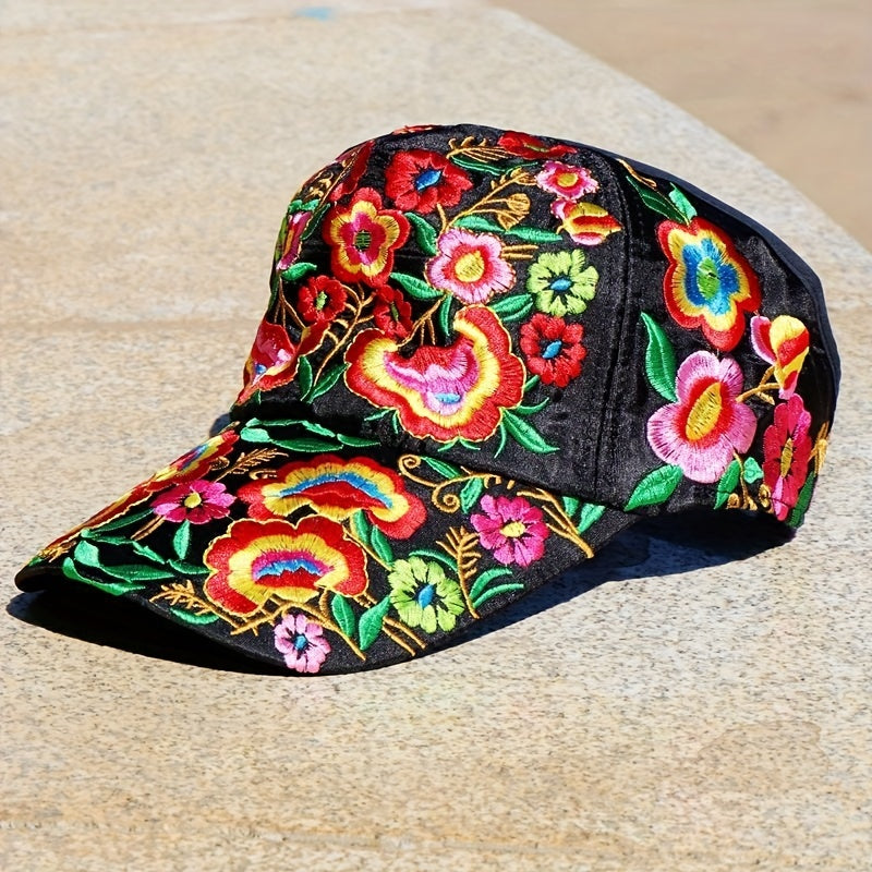 Rose Embroidery Backless Baseball Cap Boho Ponytail Sun Hat