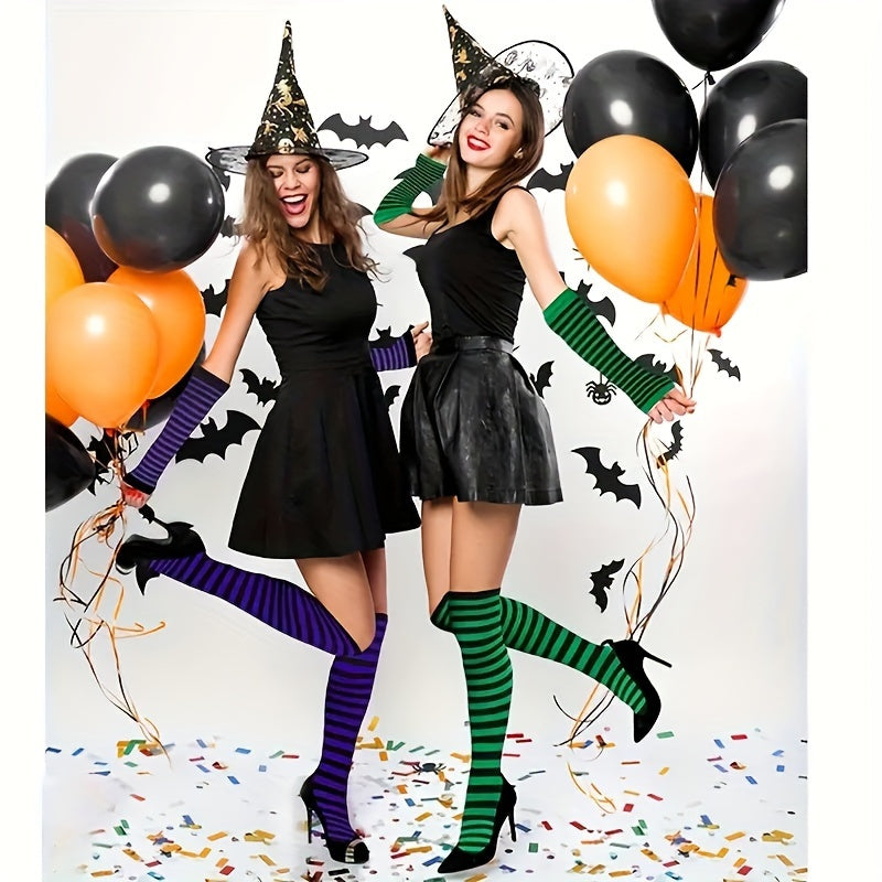 2pcs Teen's Striped Over Knee High Socks Set for Outdoor Activities