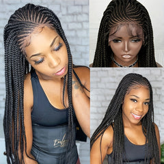 Synthetic Box Braided Lace Wig Knotless Cornrow Braids with Baby Hair