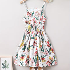 Girls Sling Dress Flower Casual Shirred Camisole Dress