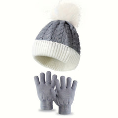 Kids Windproof Knitted Hat and Gloves Set for Winter