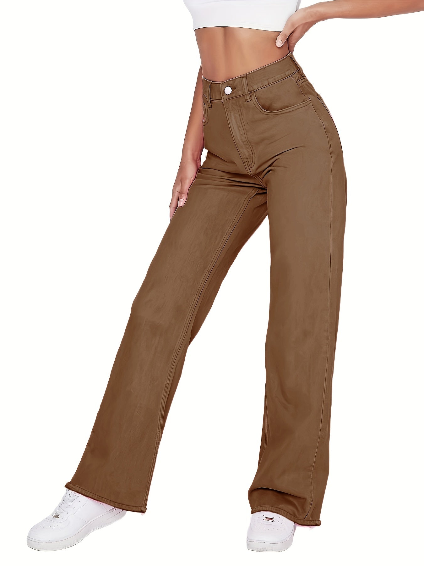 Pink High Waist Straight Jeans Loose Fit High Rise Non Stretch Denim Pants