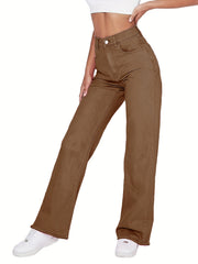 Pink High Waist Straight Jeans Loose Fit High Rise Non Stretch Denim Pants
