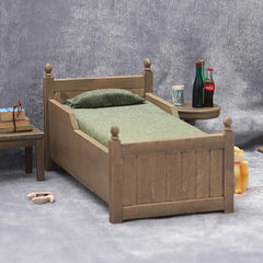 1:12 Scale Dollhouse Bed with Storage Drawer Vintage Natural Wood Construction
