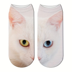 4 Pairs Cat Print Socks Low Cut Women's Stockings Hosiery
