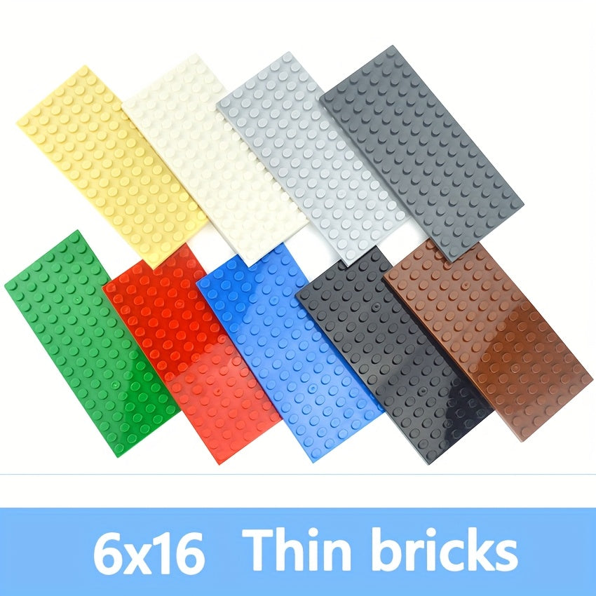 6pcs Thin Bricks 6x16 Building Blocks 3028 Red Yellow
