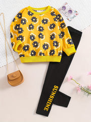 Girl's 2pcs Sweatshirt & Leggings Set Sunflower Print Top Casual Outfits