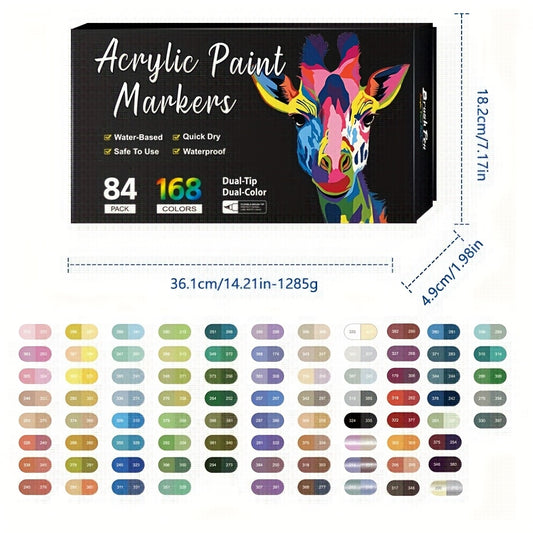 24 48 72 168 Colors Acrylic Marker Set Dual Tip for Rock Painting Ceramic & Glas