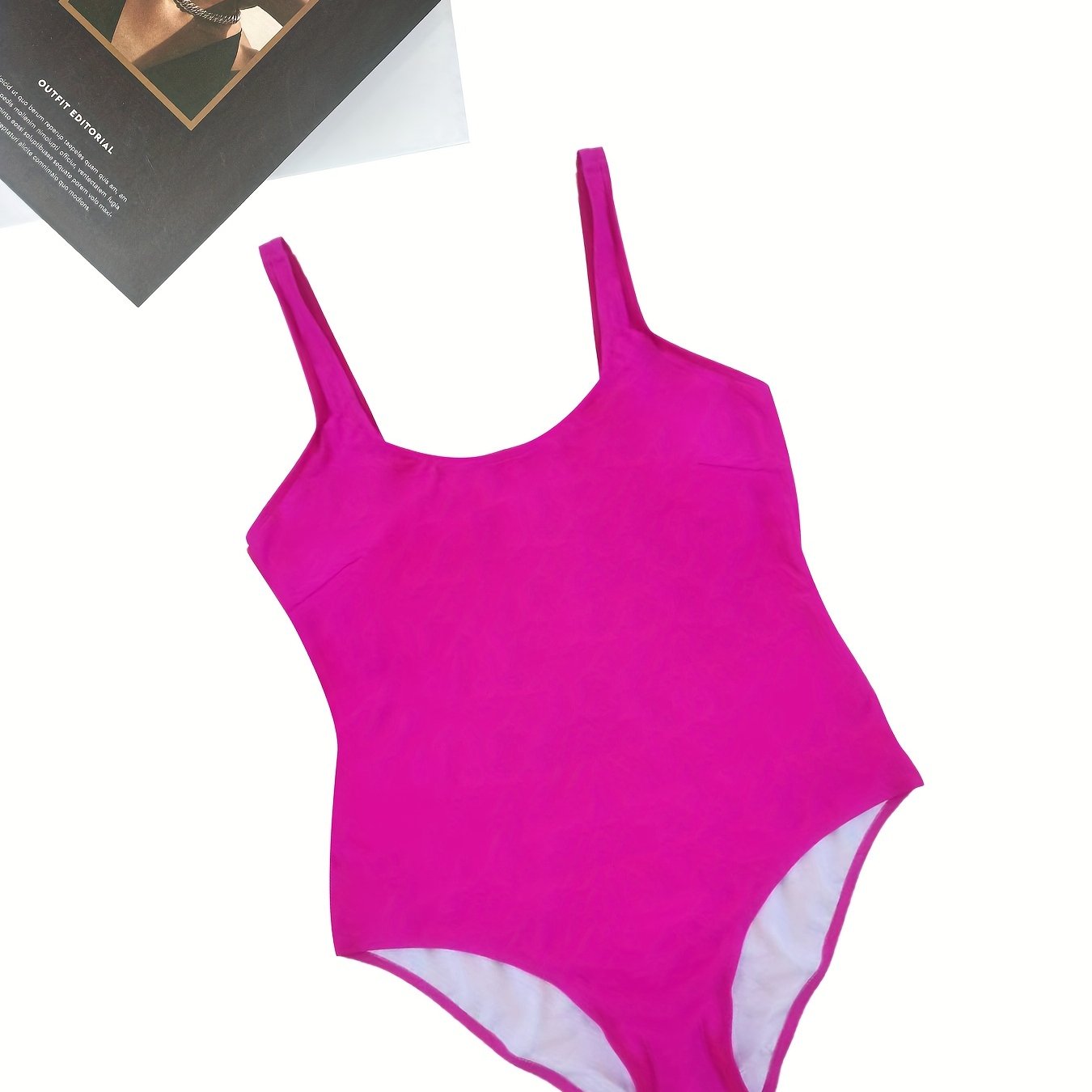 Plus Size Solid Scoop Neck One Piece Swimsuit