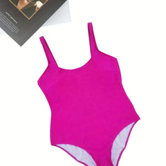 Plus Size Solid Scoop Neck One Piece Swimsuit