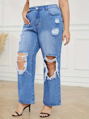 Ripped High Rise Wide Leg Jeans