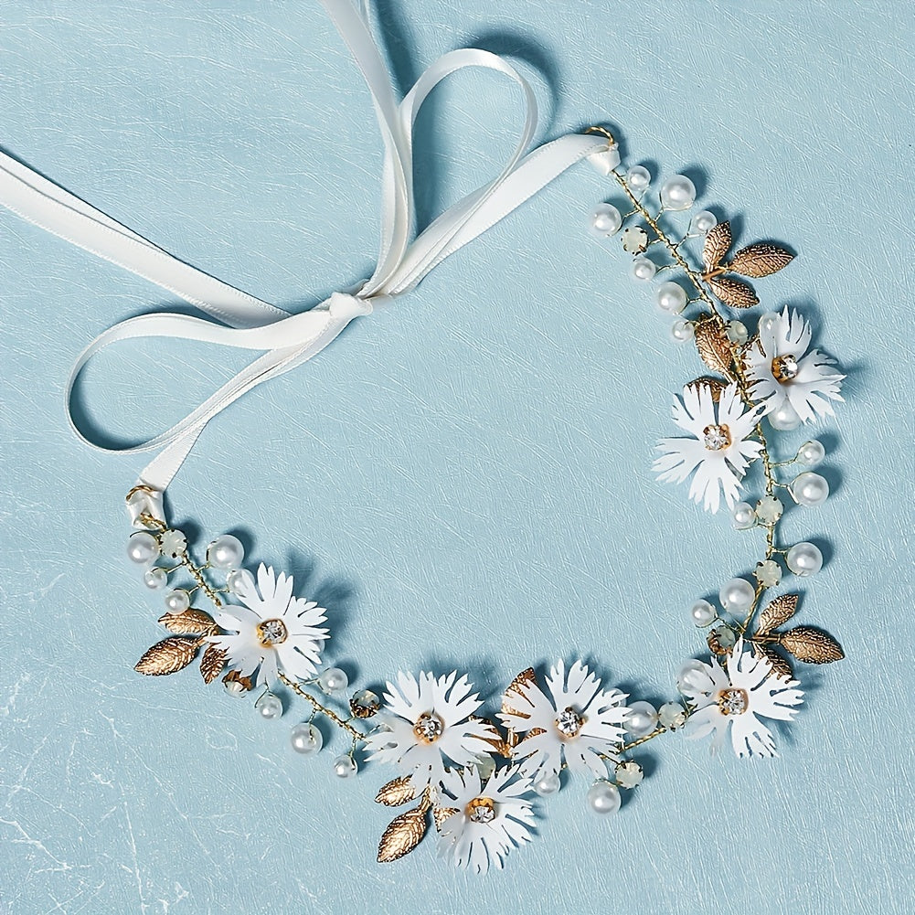 Fabric Simulation Flower Headband Faux Pearl Rhinestone Hair Band