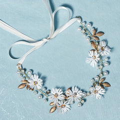 Fabric Simulation Flower Headband Faux Pearl Rhinestone Hair Band
