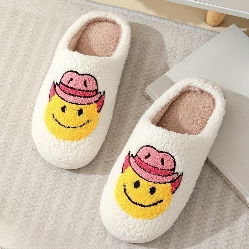 Women's Cartoon Smiley Face Slippers Plush Lined Winter Sandals