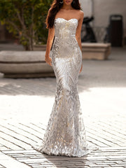Floral & Geometric Print Mermaid Evening Dress