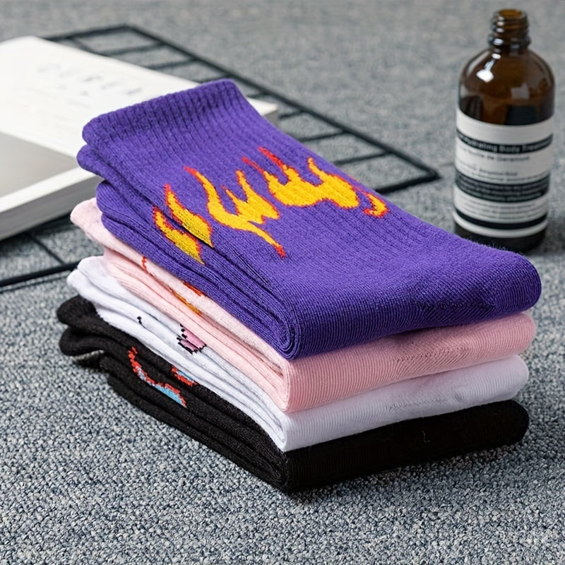 Flame Print Socks Breathable Street Mid Tube Socks Women's Stockings