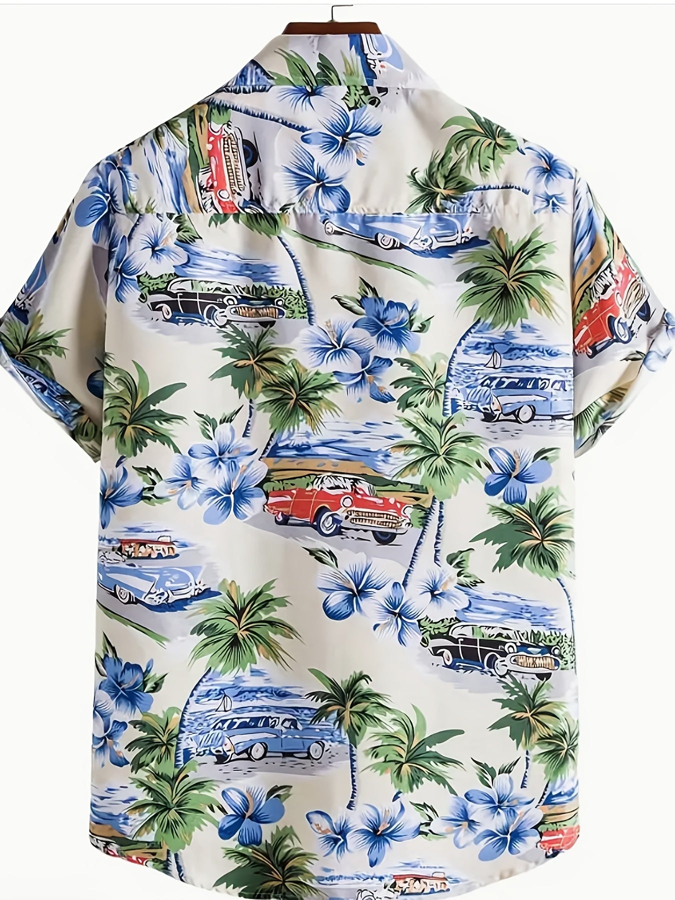 Retro Cat & Coconut Tree Print Men's Hawaiian Shirt