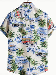 Retro Cat & Coconut Tree Print Men's Hawaiian Shirt