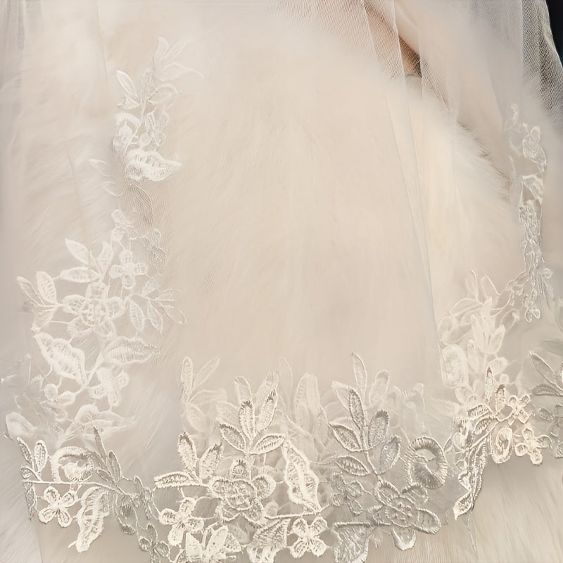 Mid Length Lace Bridal Veil with Comb for Wedding Ceremony