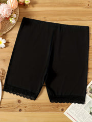 Casual Leggings Women's Plus Lace Trim High Stretch Shorts