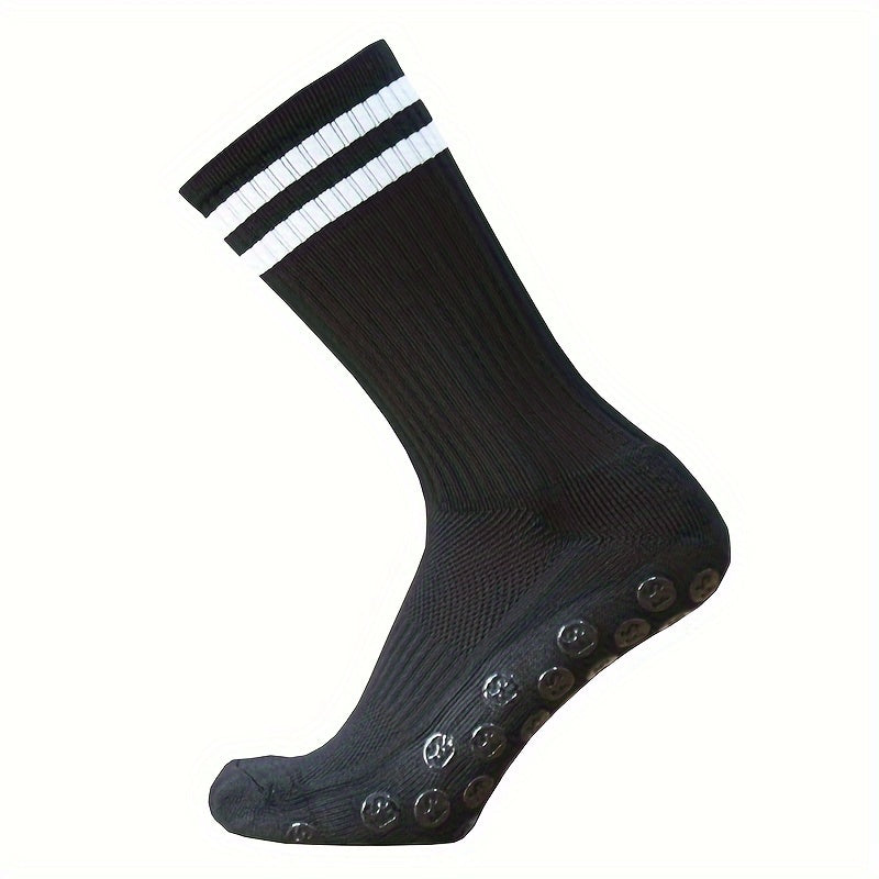 1pair Striped Football Socks Non-slip Soccer Socks Grip Socks