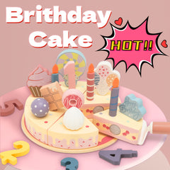 Wooden Birthday Cake Playset for Kids - Includes Candles, Cupcakes, Numbers