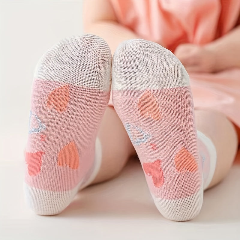 5 Pairs Cartoon Heart Knit Socks Girls Accessories