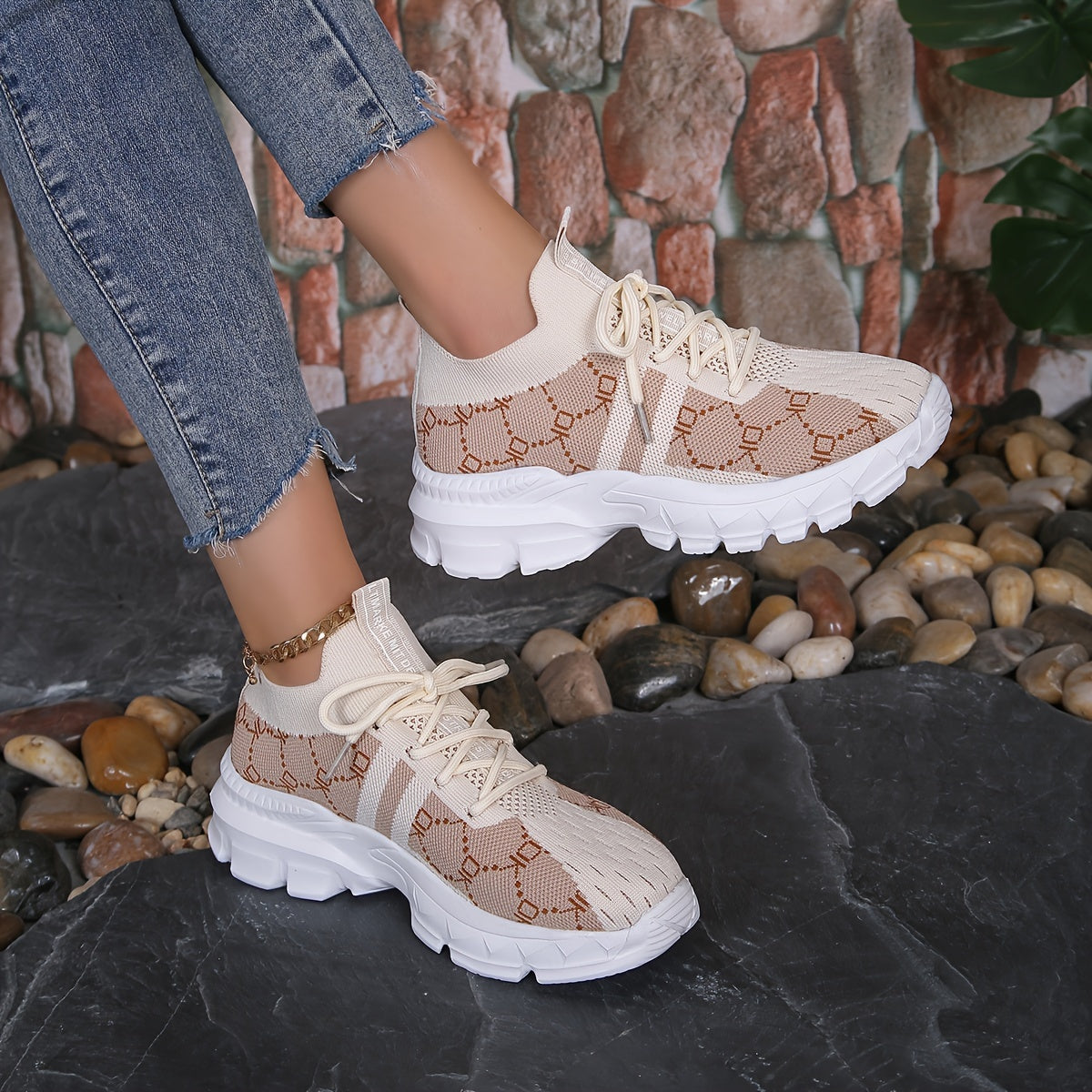 Women's Graphic Running Shoes Shock Absorption Chunky Sneakers