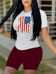 Women's Plus Flag Lip Print Tee & Shorts Set