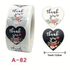 Heart Shaped Thank You Stickers Roll - 500pcs