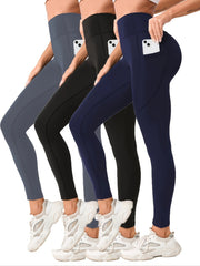 Solid Seamless Running Leggings With Pocket Slim Yoga Pants