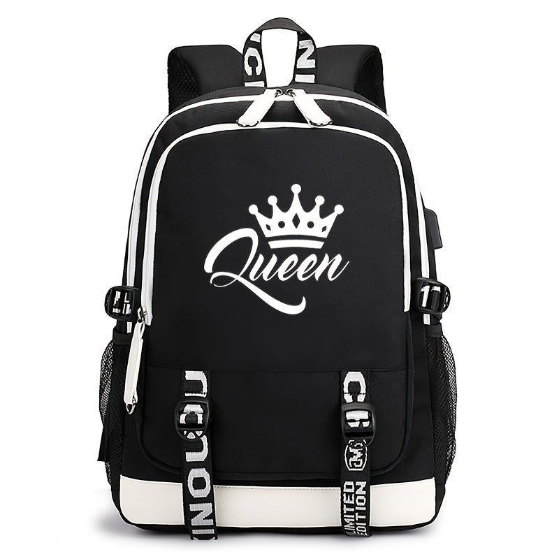 King & Queen Street Print Backpack USB Rechargeable