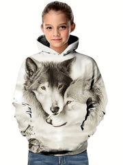 3D Winter Wolves Kid's Hoodie Pullover Top for Spring Fall
