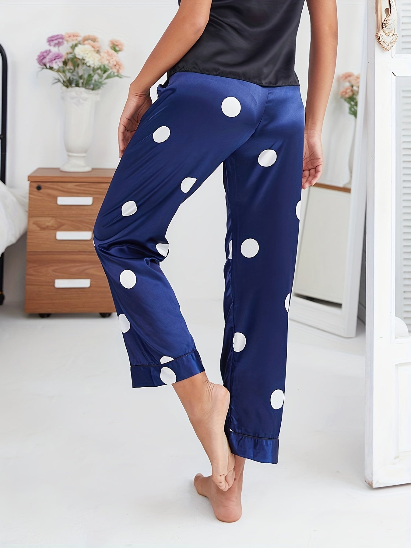Polka Dot Print Pajamas Pants Elastic Waistband Women's Sleepwear