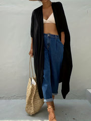 Solid Cover Up Shirt V Neck Loose Fit Non Stretch Beachwear Kimono