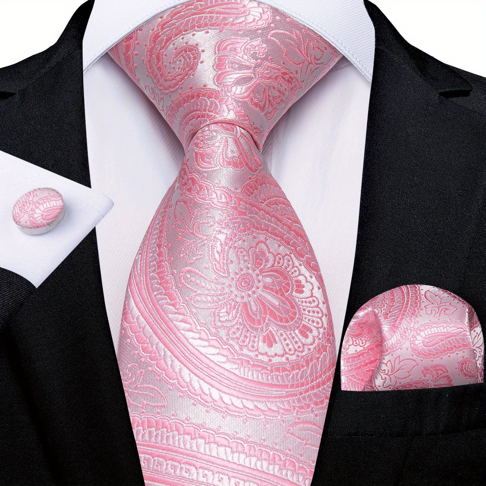 Men's Pink Pattern Tie Set Wedding Accessories