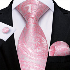 Men's Pink Pattern Tie Set Wedding Accessories