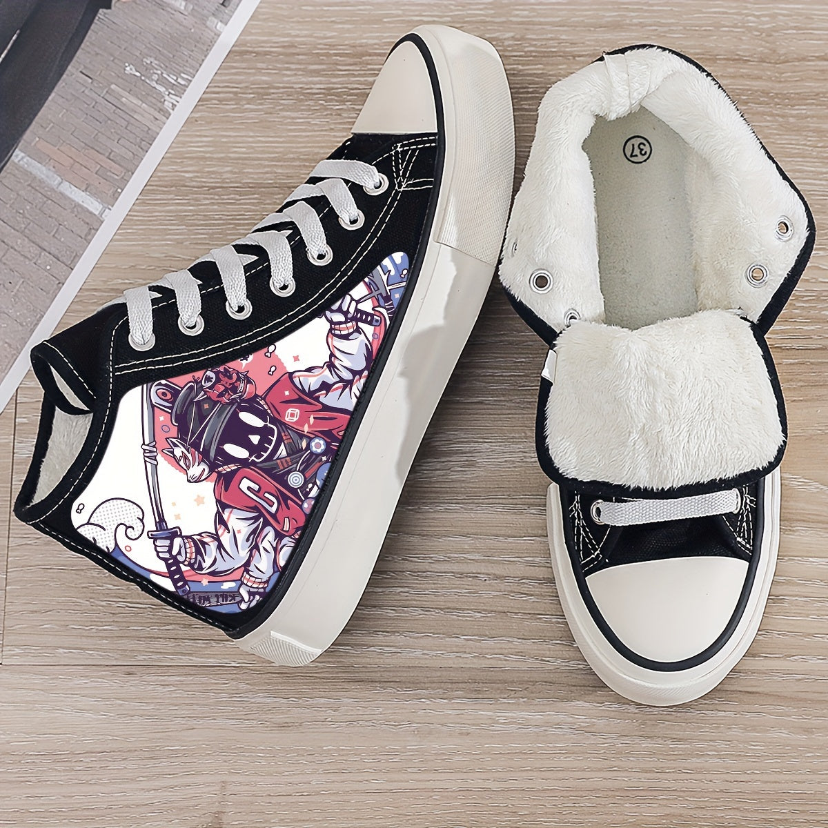 Girl's High Top Anime Skate Shoes With Warm Plush Lining