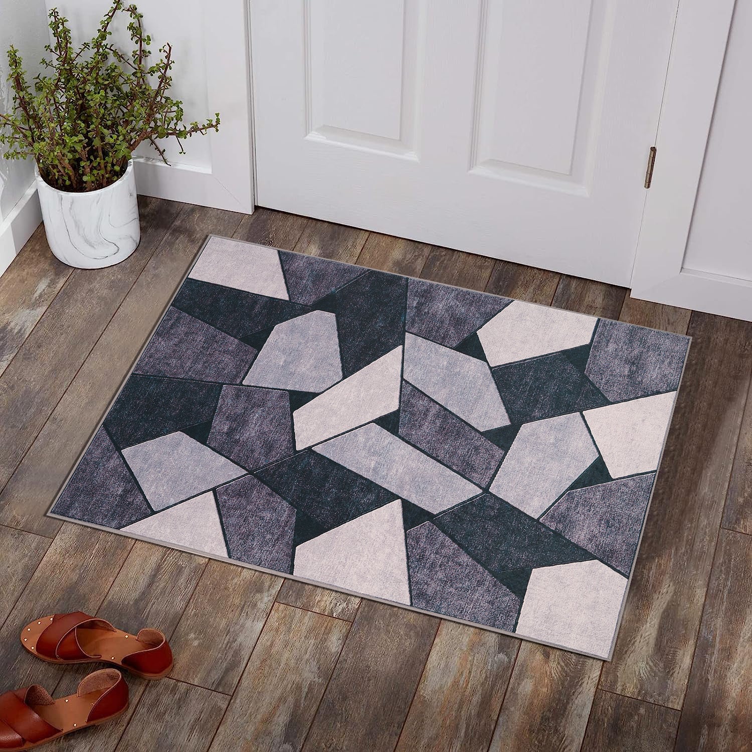 Grey Boho Tribal Area Rug Vintage Distressed Small Entrance Rug