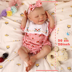 20'' Bebe Reborn Baby Doll Lifelike Sleeping Newborn Red Plaid Jumpsuit
