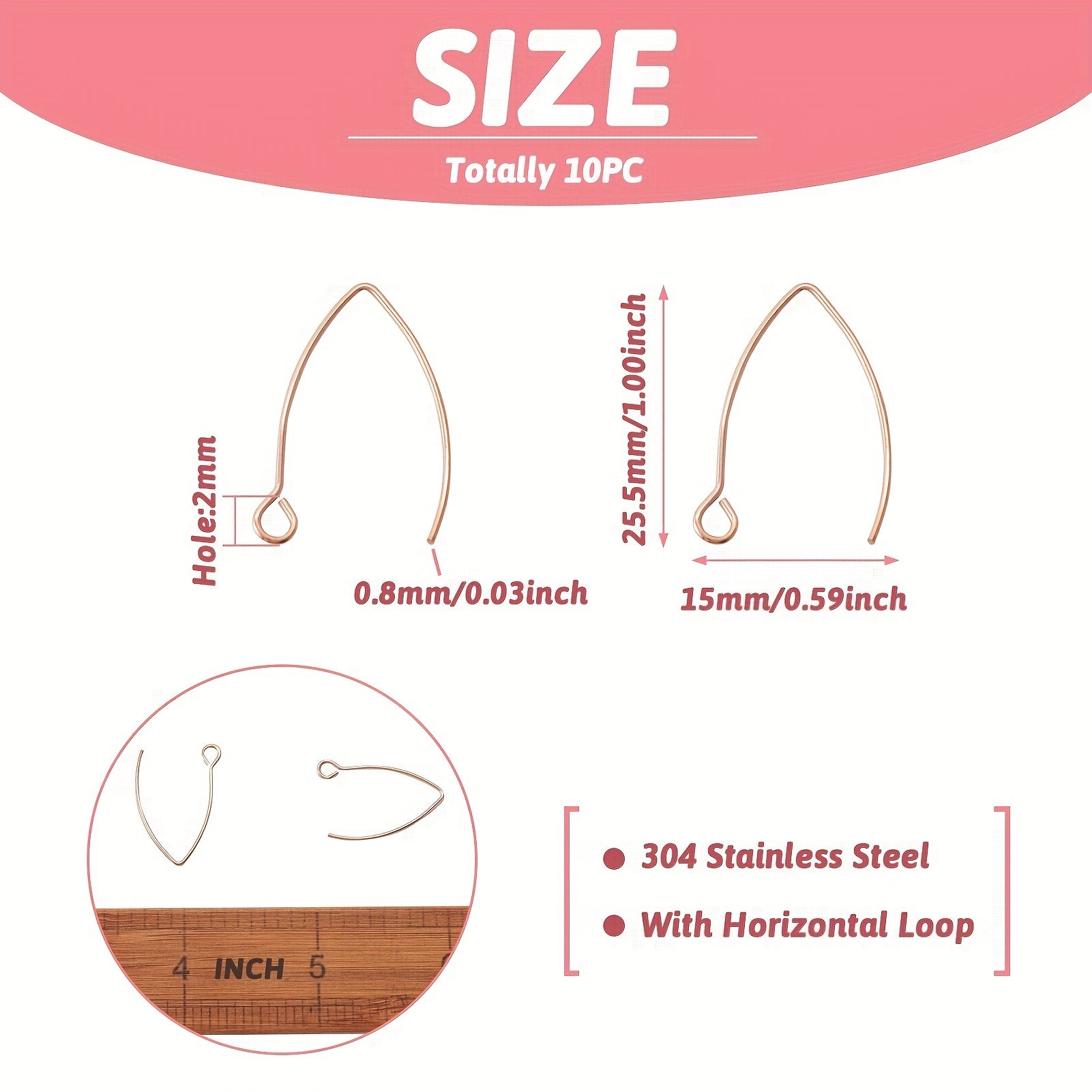 10 Pcs Stainless Steel Earring Hooks for Earrings Making