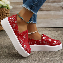 Red Snowflake Pattern Skate Shoes Casual Lightweight Non slip Sport Shoes